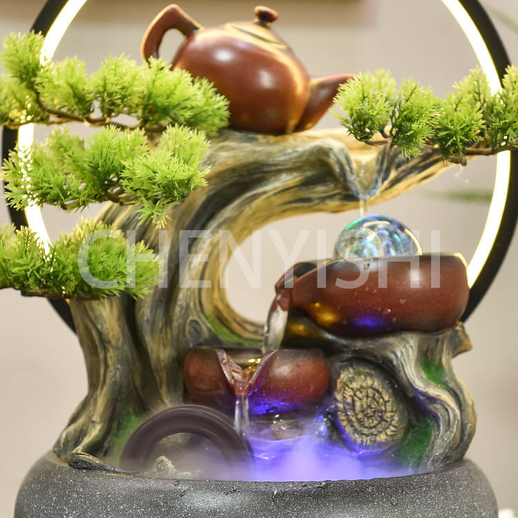 CHENYISHI Rockery Flowing Water To Make Money Alpine Waterwheel Circulating Water Office Living Room Decoration Fengshui Ornaments