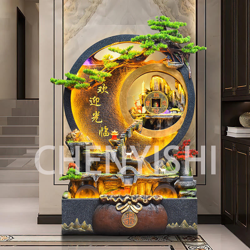 CHENYISHI Large Water Curtain Wall Rockery Flowing Water Fountain Decoration Living Room Office Courtyard Villa Fortune Feng Shui Wheel