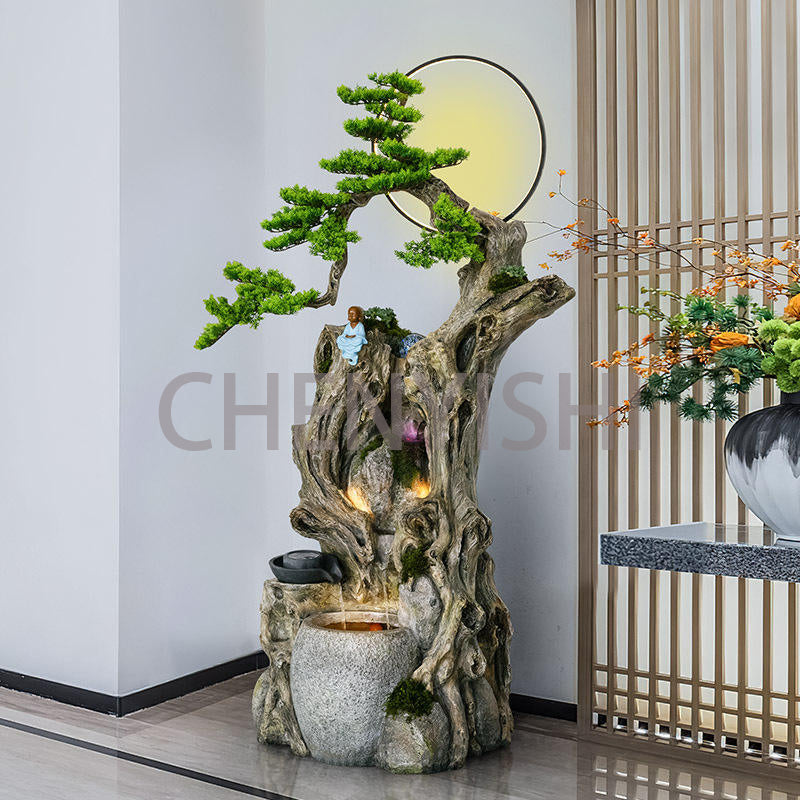 CHENYISHI Lucky Circulating Water Fountain Pastoral Ancient Wood Feng Shui Ornaments Home Living Room Entrance Courtyard Landscaping Decor