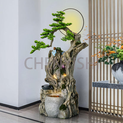 CHENYISHI Lucky Circulating Water Fountain Pastoral Ancient Wood Feng Shui Ornaments Home Living Room Entrance Courtyard Landscaping Decor