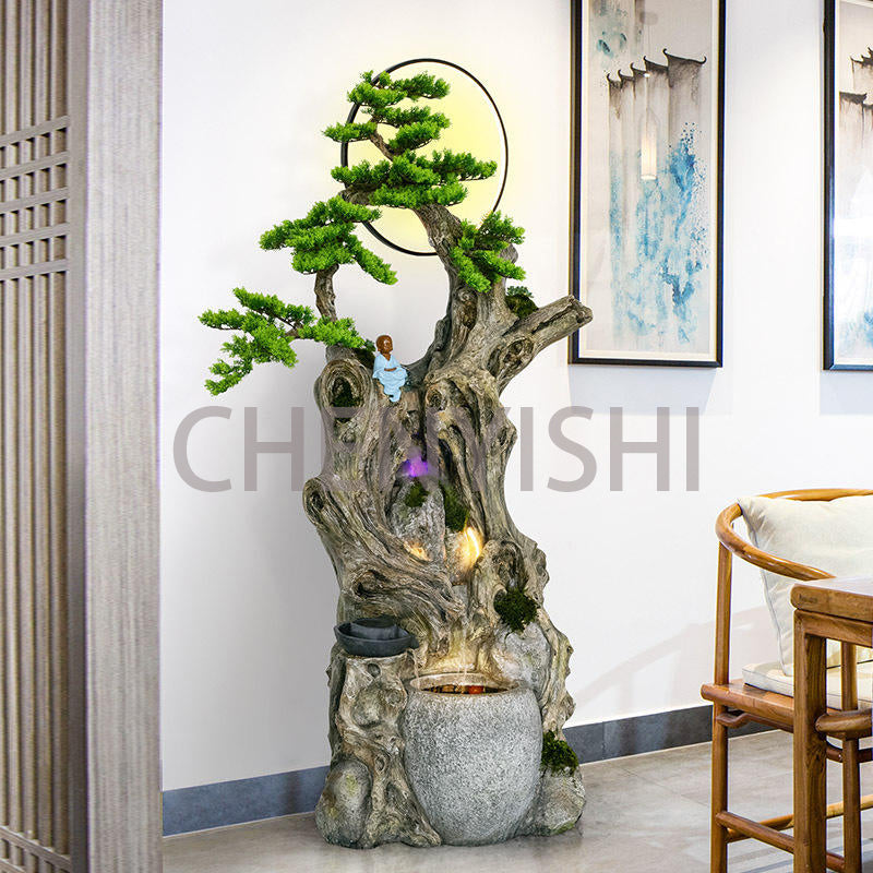 CHENYISHI Lucky Circulating Water Fountain Pastoral Ancient Wood Feng Shui Ornaments Home Living Room Entrance Courtyard Landscaping Decor