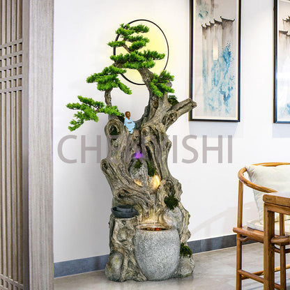 CHENYISHI Lucky Circulating Water Fountain Pastoral Ancient Wood Feng Shui Ornaments Home Living Room Entrance Courtyard Landscaping Decor