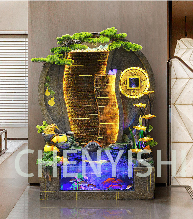 CHENYISHI Large Water Curtain Wall Rockery Flowing Water Fountain Decoration Living Room Office Courtyard Villa Fortune Feng Shui Wheel