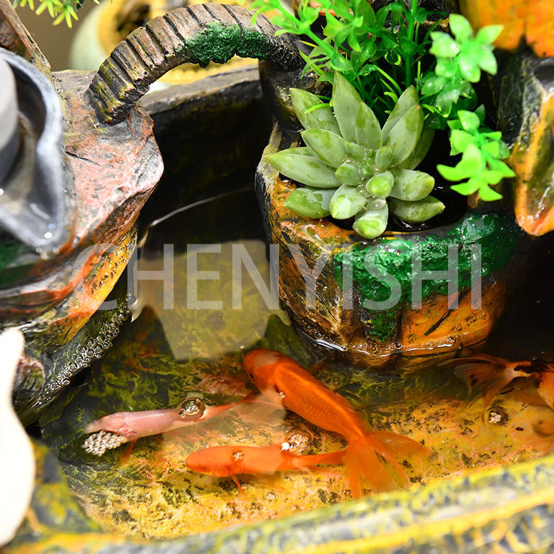 CHENYISHI Rockery Bonsai Living Room Indoor Landscape Fountain Flowing Water Wealth Ornaments Pastoral Fish Pond Gifts