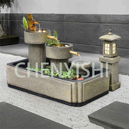 CHENYISHI Zen Garden Outdoor Water Fountain LED Light Fountain Fish Pond Watermill Set Home Yard Decoration Housewarming Minimalist Zen
