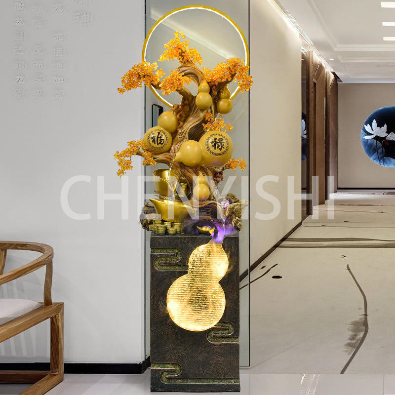 CHENYISHIChinese-style Gourd Rockery Flowing Water Fountain Ornaments Living Room Entrance Hall Store Opening New Home Gift Lucky Deco
