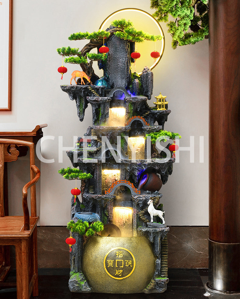 CHENYISHI Resin Fountain Style Rockery Flowing Water Fountain Living Room Ornaments For Wealth Decoration Traditional Waterfalls