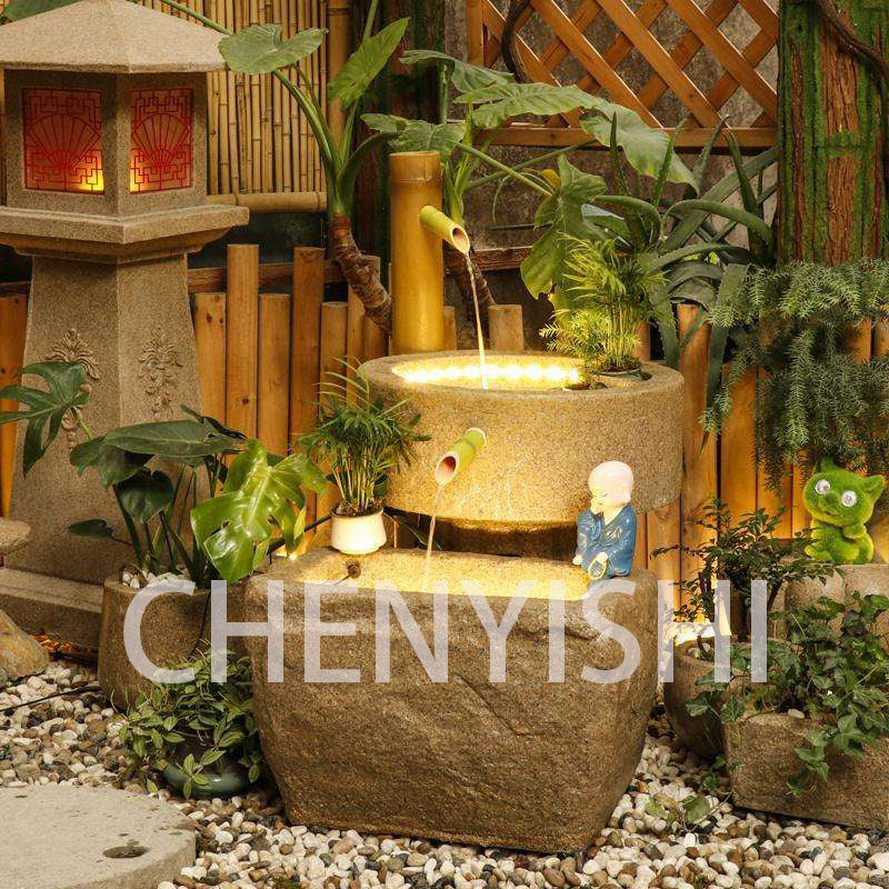 CHENYISHI Pastoral Japanese Water Fountain Sandstone Yard Landscape Courtyard Fish Pond Flowing Water Ornaments Rockery Fountain
