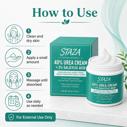 40% Urea Cream with 2% Salicylic Acid, Foot and Body Moisturizer for Dry Rough Thick Skin, Heels Elbows Knees, Fast Absorbing