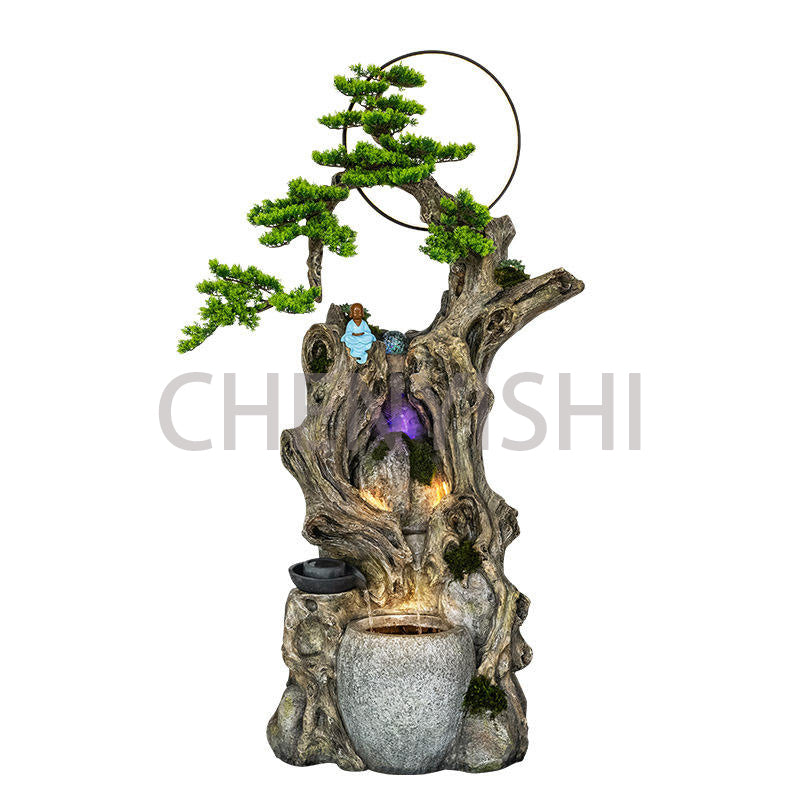 CHENYISHI Lucky Circulating Water Fountain Pastoral Ancient Wood Feng Shui Ornaments Home Living Room Entrance Courtyard Landscaping Decor