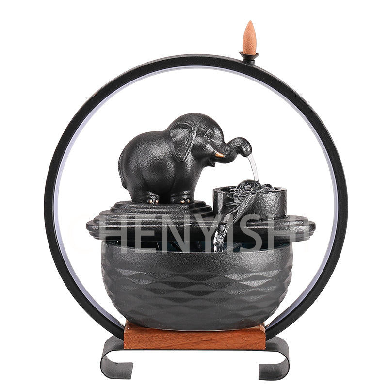Customized LOGO Elephant Flowing Water Ornaments Attract Wealth Living Room Flowing Crystal Ball Fenshui Lucky Peaceful Fountain