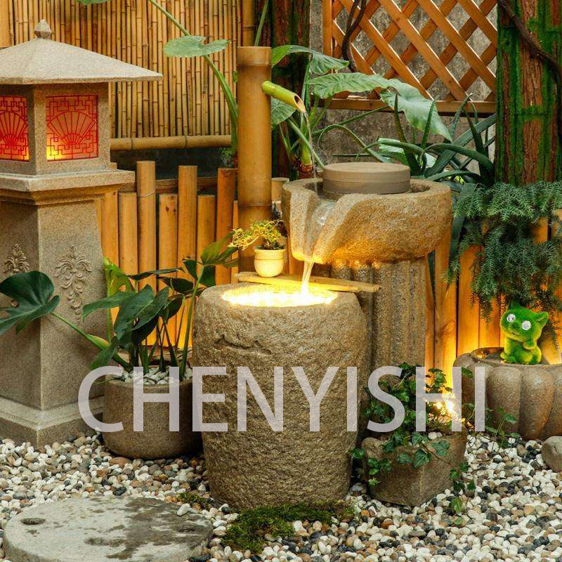 CHENYISHI Pastoral Japanese Water Fountain Sandstone Yard Landscape Courtyard Fish Pond Flowing Water Ornaments Rockery Fountain