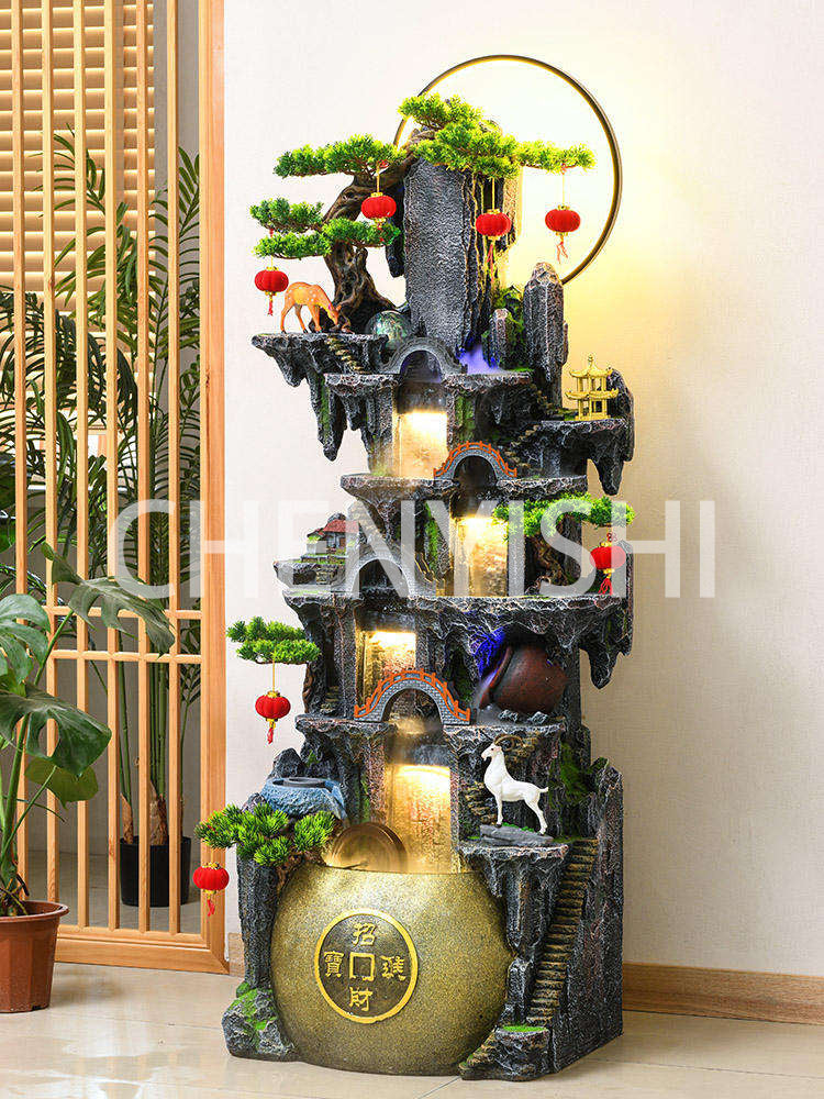 CHENYISHI Resin Fountain Style Rockery Flowing Water Fountain Living Room Ornaments For Wealth Decoration Traditional Waterfalls