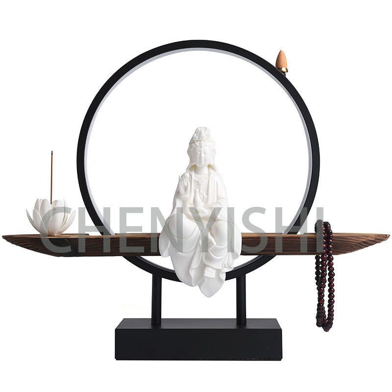 CHENYISHI Creative White Porcelain Guanyin Buddha Statue Zen Home Tea Room Decorations Aromatherapy Furnace Backflow Incense Burner Lamp