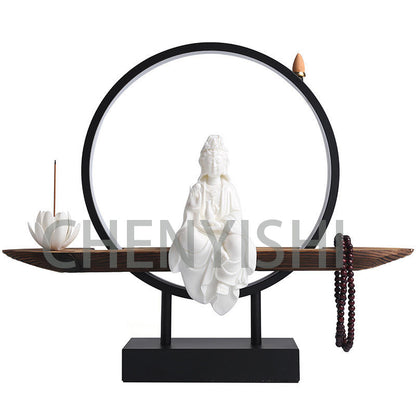CHENYISHI Creative White Porcelain Guanyin Buddha Statue Zen Home Tea Room Decorations Aromatherapy Furnace Backflow Incense Burner Lamp
