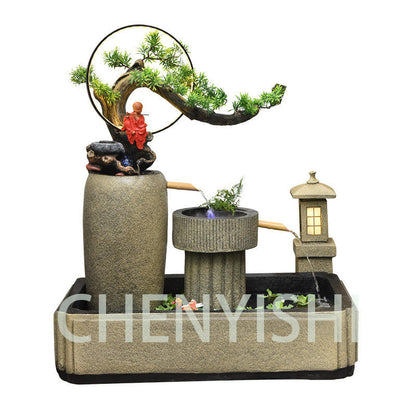 CHENYISHI Zen Garden Outdoor Water Fountain LED Light Fountain Fish Pond Watermill Set Home Yard Decoration Housewarming Minimalist Zen