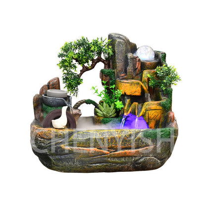 CHENYISHI Rockery Bonsai Living Room Indoor Landscape Fountain Flowing Water Wealth Ornaments Pastoral Fish Pond Gifts