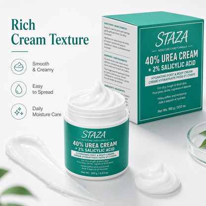 40% Urea Cream with 2% Salicylic Acid, Foot and Body Moisturizer for Dry Rough Thick Skin, Heels Elbows Knees, Fast Absorbing