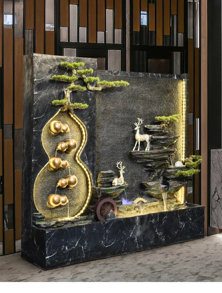 Deer Water Curtain Factory Wholesale Waterfall Screen Entrance Decoration Luxury Feng Shui Zen Fish Pond Fountain