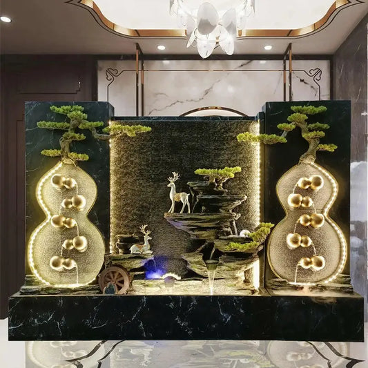 Deer Water Curtain Factory Wholesale Waterfall Screen Entrance Decoration Luxury Feng Shui Zen Fish Pond Fountain