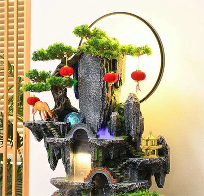 CHENYISHI Fuente de resina estilo rocalla Fuente de agua corriente Adornos para sala de estar Decoración de riqueza Cascadas tradicionales 