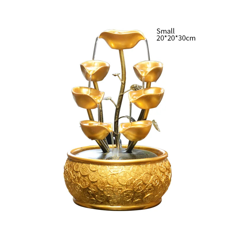 Gold Money Tree Tabletop Fountains Creative Circulating Waterfalls Feng Shui Ornament Living Room & Office Desktop