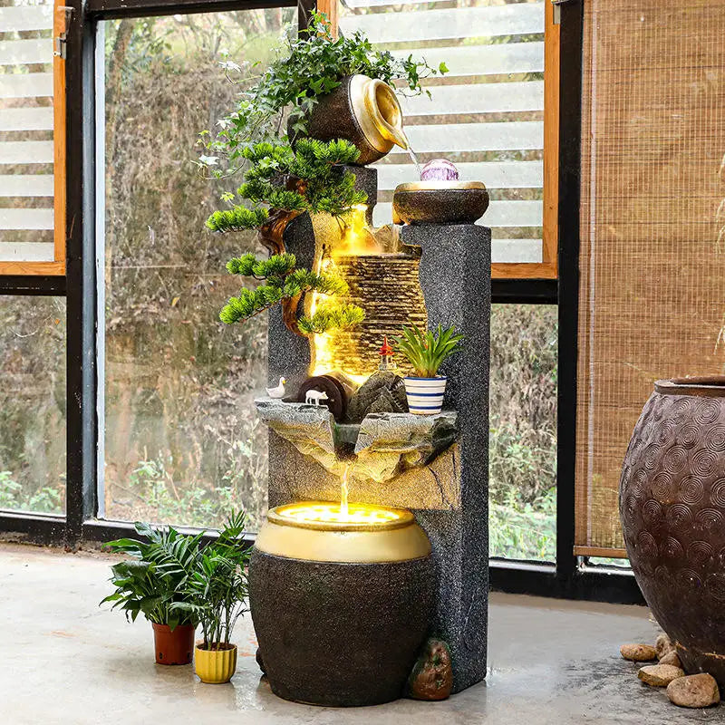 CHENYISHI Hermosos adornos de agua que fluyen Cascadas Fuente de interior Paisaje Pecera creativa Fuente de agua para inauguración de la casa 