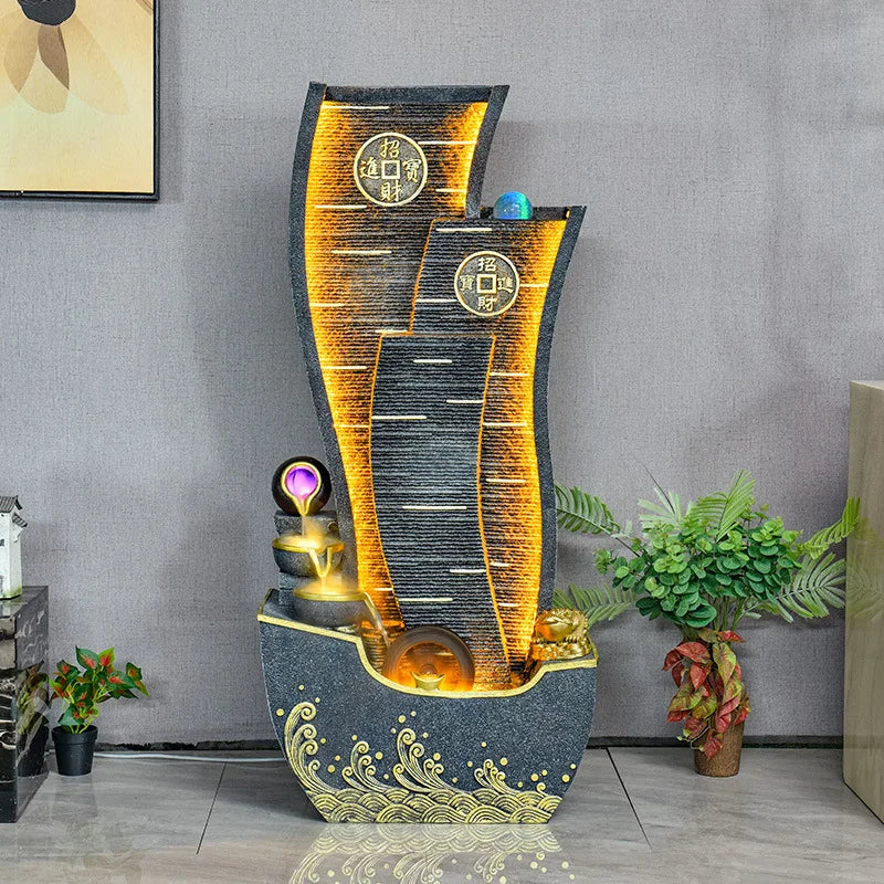 CHENYISHI Adornos de la fortuna con agua corriente Fuente circulante Rueda de Feng Shui Muebles para sala de estar Balcón Fuente interior 