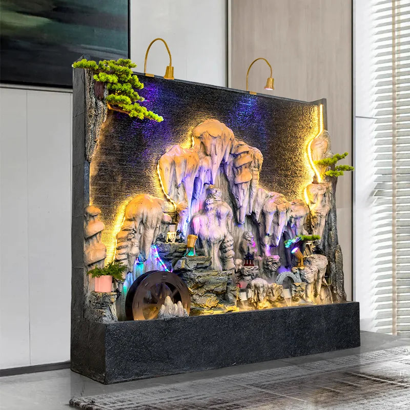 Stalactite Water Curtain Wall With Colorful Light New Chinese Style Courtyard Villa Hotel Floor-to-ceiling Resin Landscape