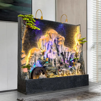 Stalactite Water Curtain Wall With Colorful Light New Chinese Style Courtyard Villa Hotel Floor-to-ceiling Resin Landscape