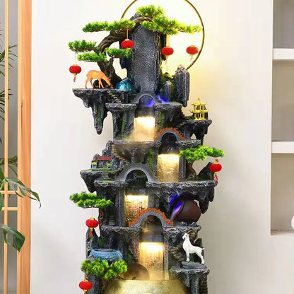 CHENYISHI Fuente de resina estilo rocalla Fuente de agua corriente Adornos para sala de estar Decoración de riqueza Cascadas tradicionales 