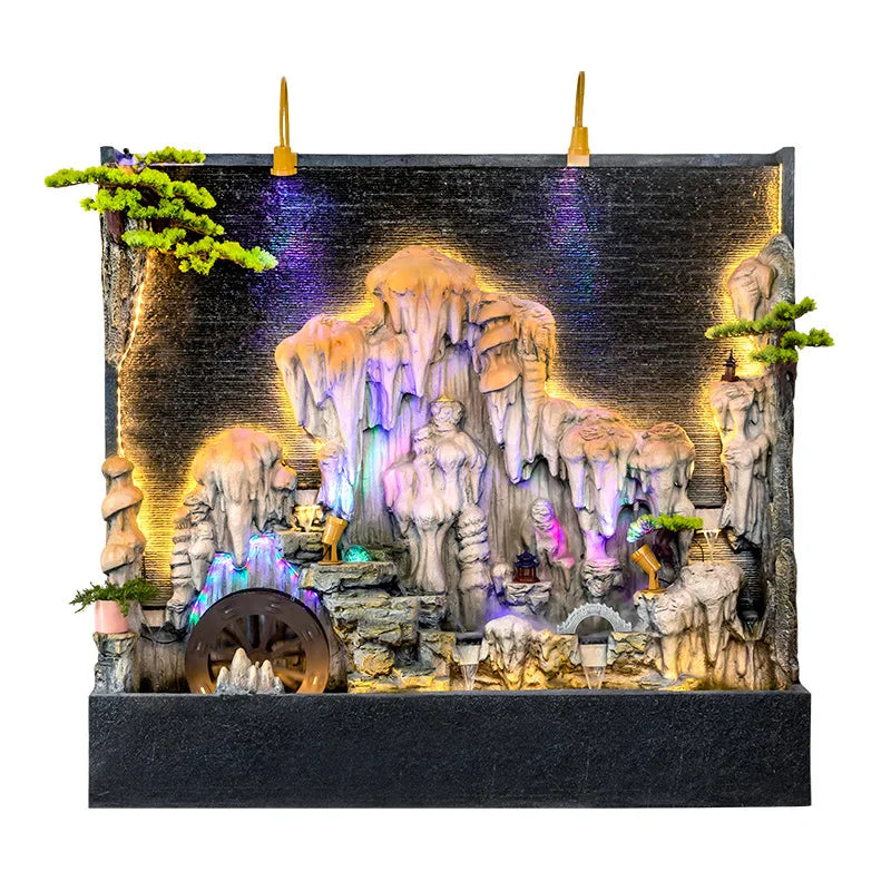 Stalactite Water Curtain Wall With Colorful Light New Chinese Style Courtyard Villa Hotel Floor-to-ceiling Resin Landscape