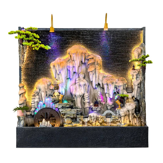 Stalactite Water Curtain Wall With Colorful Light New Chinese Style Courtyard Villa Hotel Floor-to-ceiling Resin Landscape