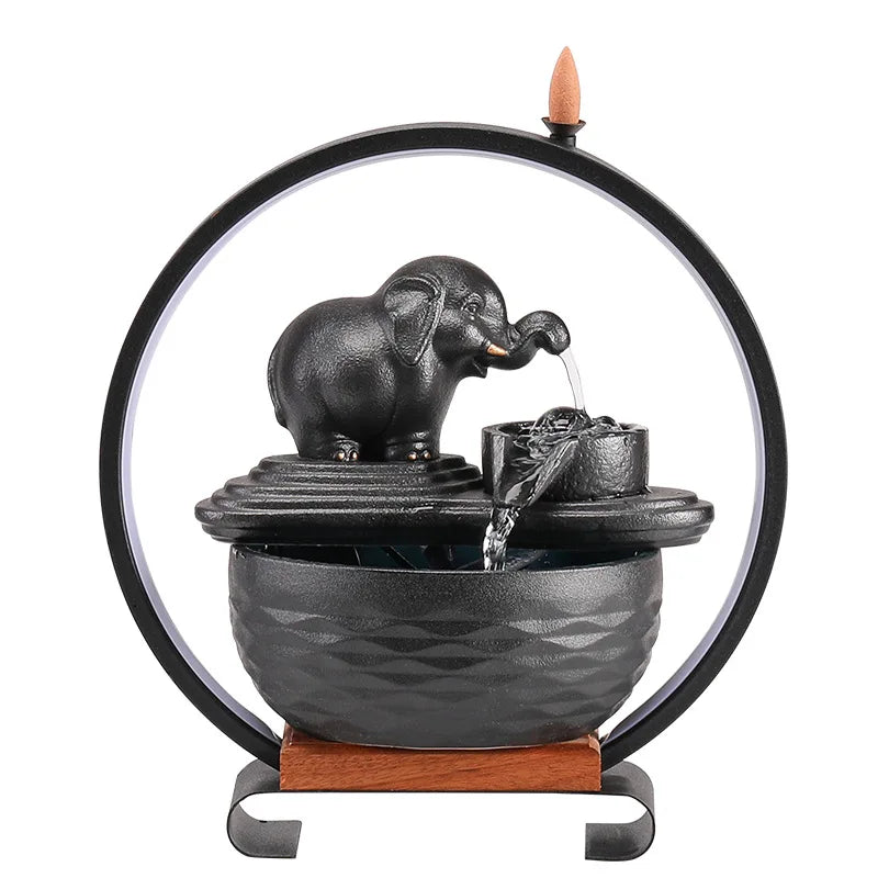 Customized LOGO Elephant Flowing Water Ornaments Attract Wealth Living Room Flowing Crystal Ball Fenshui Lucky Peaceful Fountain