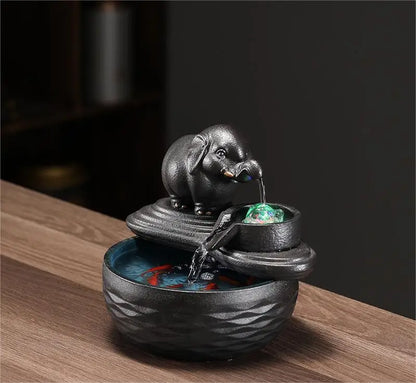 Customized LOGO Elephant Flowing Water Ornaments Attract Wealth Living Room Flowing Crystal Ball Fenshui Lucky Peaceful Fountain