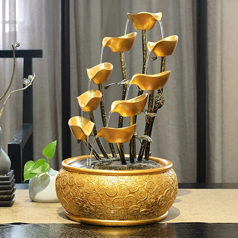 Gold Money Tree Tabletop Fountains Creative Circulating Waterfalls Feng Shui Ornament Living Room & Office Desktop