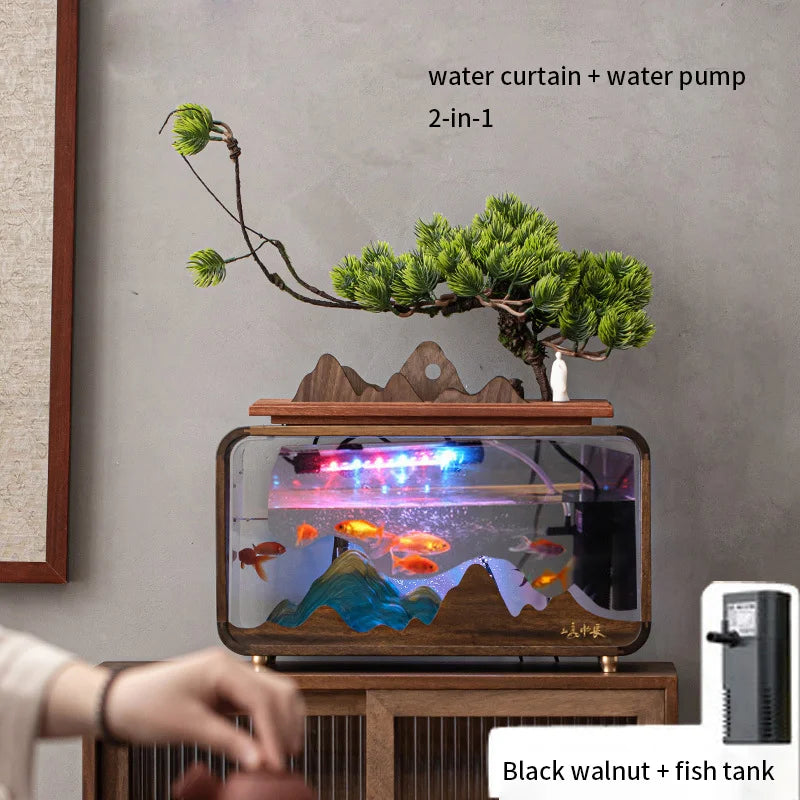Housewarming Wholesale Creative Fish Tank Water Fountain Water Curtain Tabletop Water Feature Bonsai Office Decoration