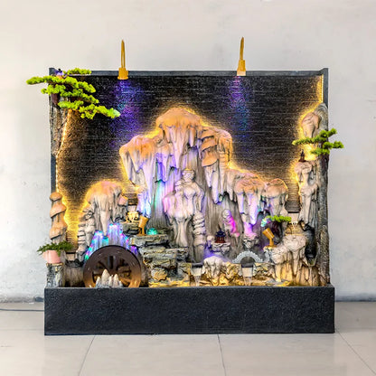 Stalactite Water Curtain Wall With Colorful Light New Chinese Style Courtyard Villa Hotel Floor-to-ceiling Resin Landscape