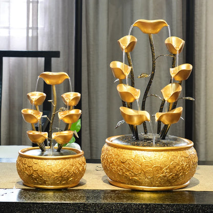 Gold Money Tree Tabletop Fountains Creative Circulating Waterfalls Feng Shui Ornament Living Room & Office Desktop