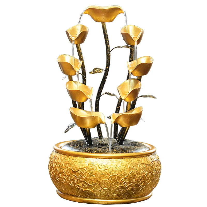 Gold Money Tree Tabletop Fountains Creative Circulating Waterfalls Feng Shui Ornament Living Room & Office Desktop