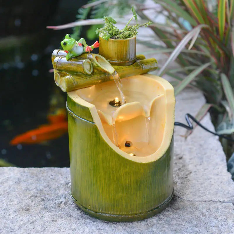 Fuente de bambú china con adornos de agua corriente, fuente de la suerte de Feng Shui, paisaje para sala de estar, fuentes de oficina 