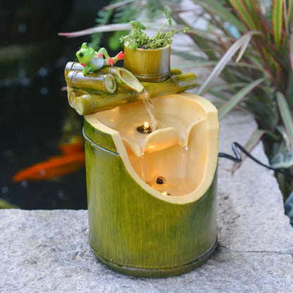 Fuente de bambú china con adornos de agua corriente, fuente de la suerte de Feng Shui, paisaje para sala de estar, fuentes de oficina 