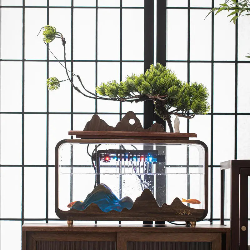 Housewarming Wholesale Creative Fish Tank Water Fountain Water Curtain Tabletop Water Feature Bonsai Office Decoration