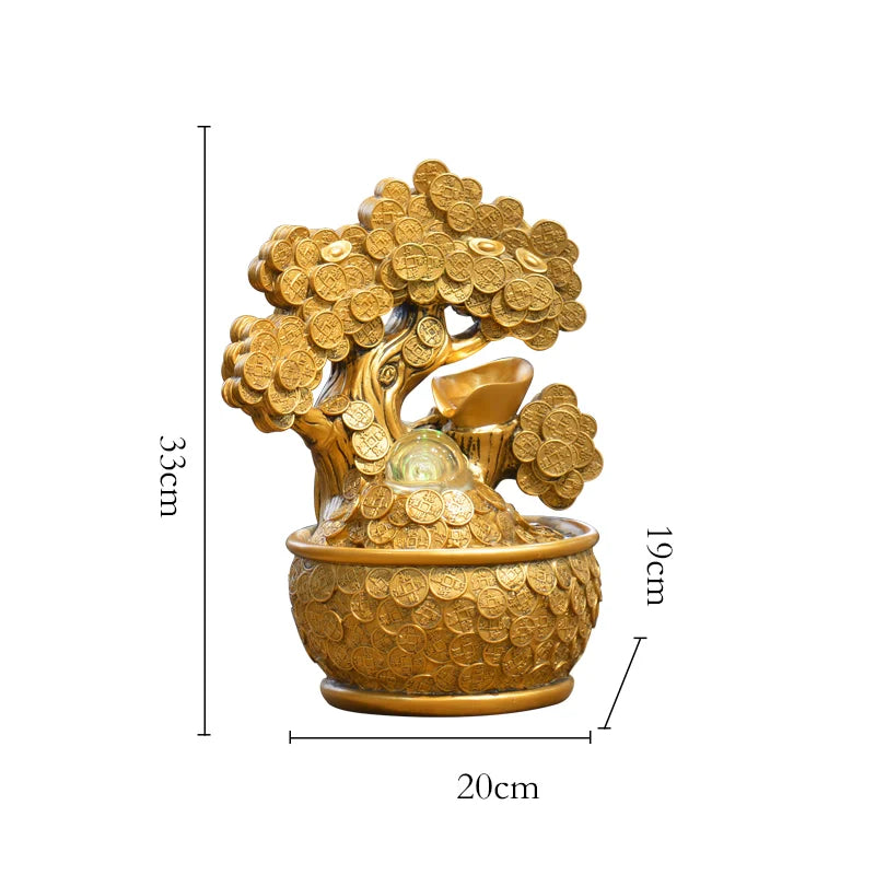 Gold Money Tree Tabletop Fountains Creative Circulating Waterfalls Feng Shui Ornament Living Room & Office Desktop