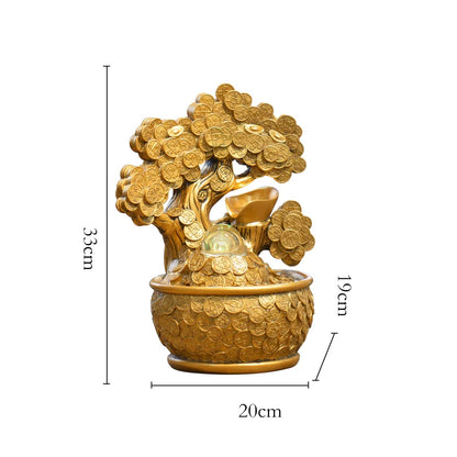 Gold Money Tree Tabletop Fountains Creative Circulating Waterfalls Feng Shui Ornament Living Room & Office Desktop