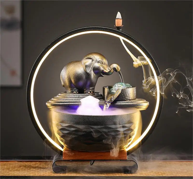Customized LOGO Elephant Flowing Water Ornaments Attract Wealth Living Room Flowing Crystal Ball Fenshui Lucky Peaceful Fountain