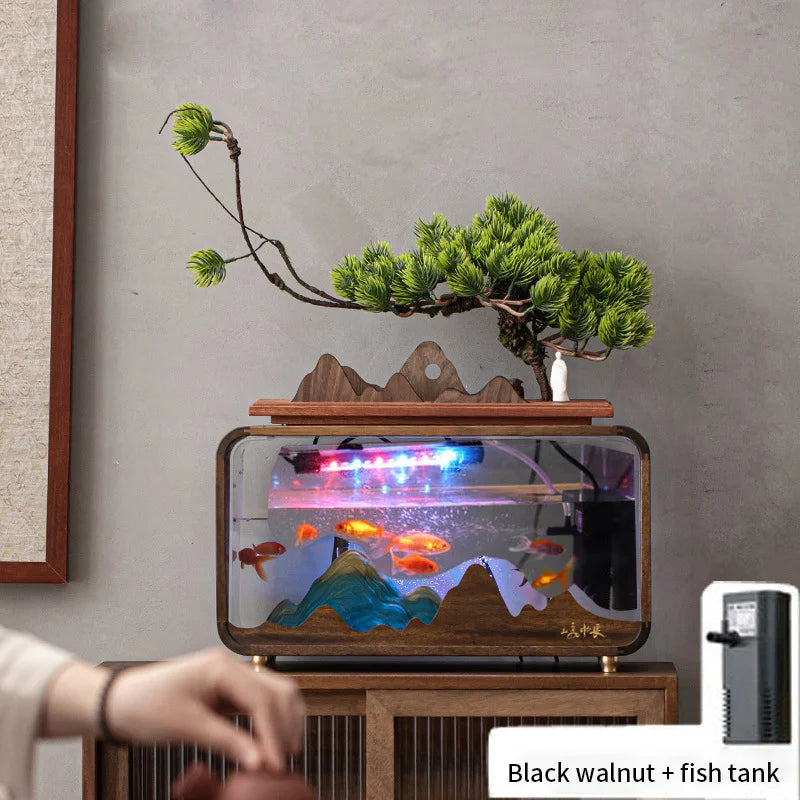 Housewarming Wholesale Creative Fish Tank Water Fountain Water Curtain Tabletop Water Feature Bonsai Office Decoration