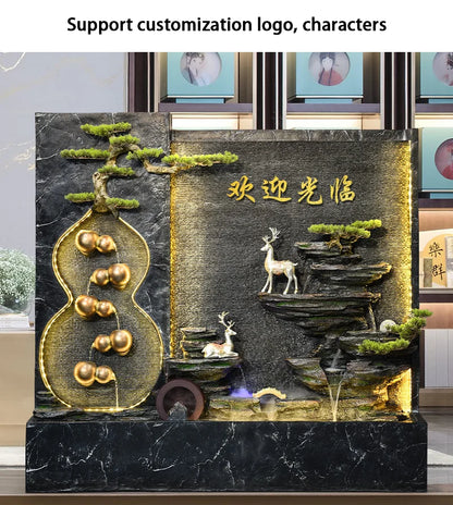 Deer Water Curtain Factory Wholesale Waterfall Screen Entrance Decoration Luxury Feng Shui Zen Fish Pond Fountain