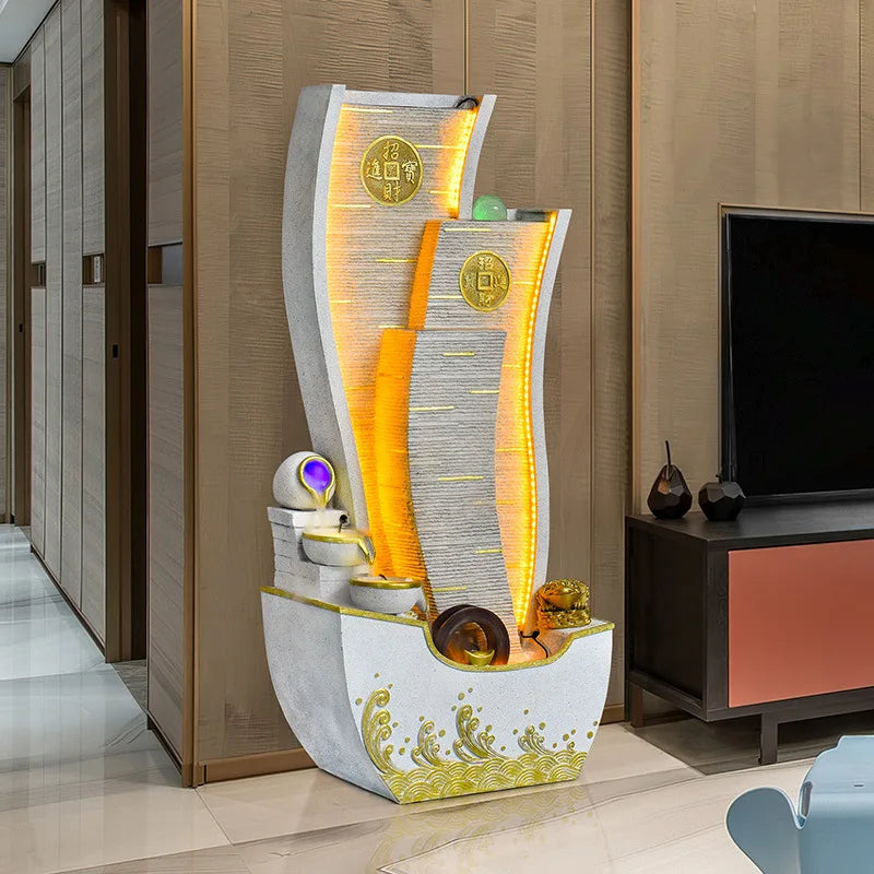 CHENYISHI Adornos de la fortuna con agua corriente Fuente circulante Rueda de Feng Shui Muebles para sala de estar Balcón Fuente interior 