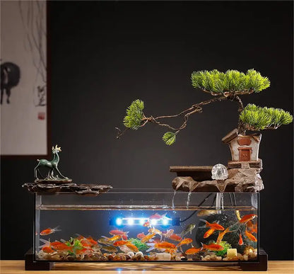 Countryside Village Rockery Water Fountain Fish Tank Office Desktop Aquarium Housewarming Gift Zen Garden Aquarium